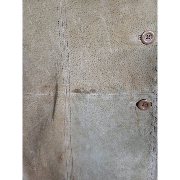 Vintage Western Leather Suede Jacket Duster Coat Sz M Fitted Brown/Tan Fall - Picture 4 of 9